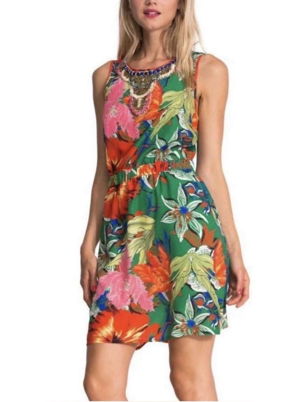 Desigual Vest Austria Beaded Tropical Cut Out Dress M (8)